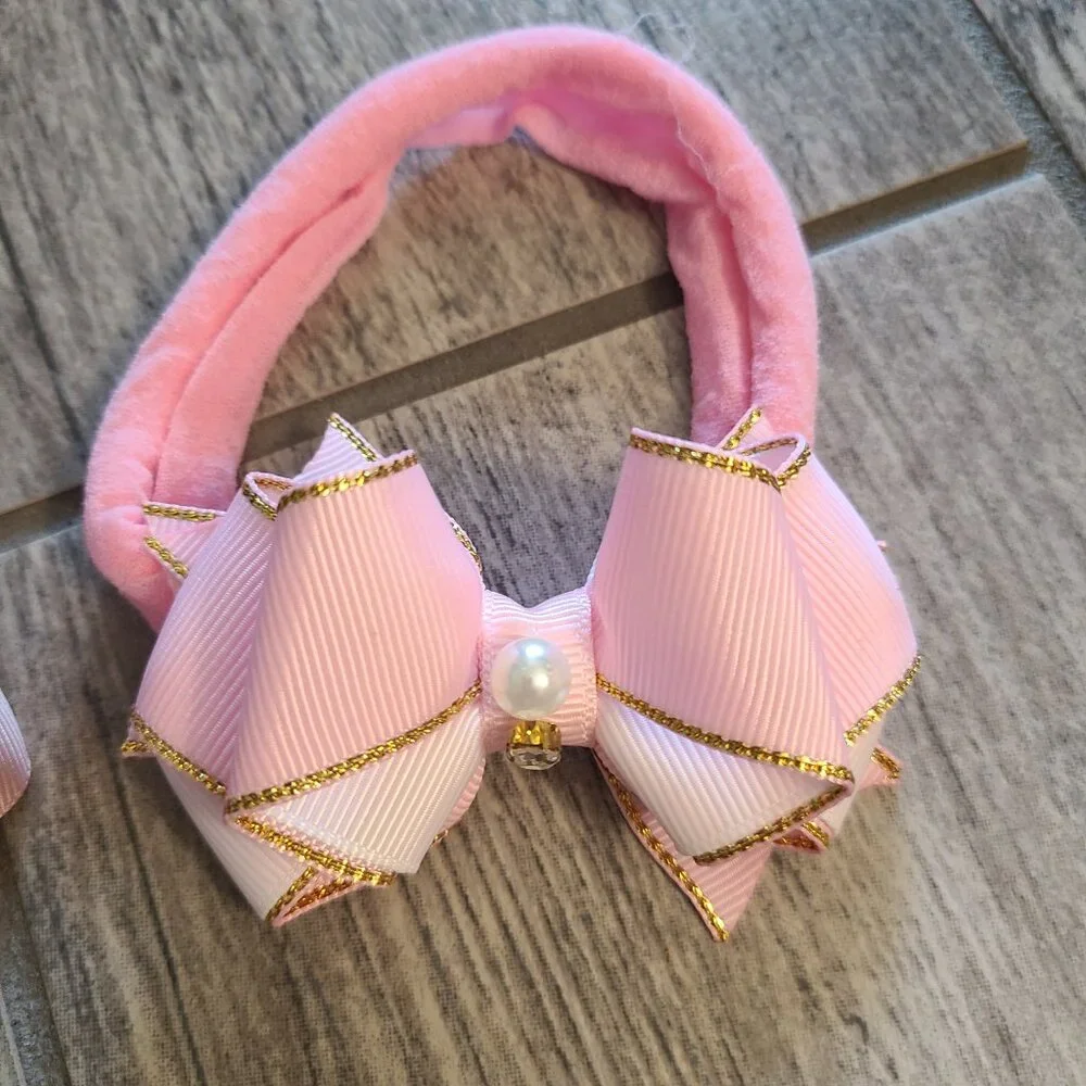 Handmade Baby Girl Headbands with Bows – Pink & White Ribbon Accent (2)